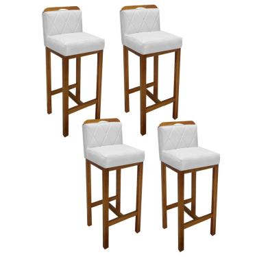 Imagem de Kit 04 Banqueta Alta Simon Cozinha Bistrô Base Madeira Rústico Branco - Amey Decor