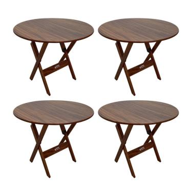 Imagem de Kit 4 Mesas Dobráveis De Madeira Redonda 90cm Imbuia - Cor: Marrom