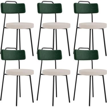 Imagem de Kit 06 Cadeiras Decorativa Estofada Sala Jantar Barcelona L02 Facto Verde Musgo Linho Bege - Lyam