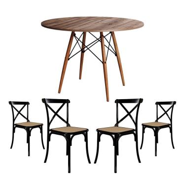 Imagem de Conjunto De Mesa Eiffel Redondo Tampo De Madeira 110Cm Amêndoa Com 4 Cadeiras Katrina P...