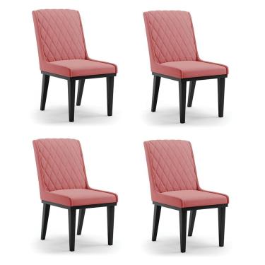 Imagem de Cadeira Sala De Jantar Base Madeira Preto Kit 4 Sofia Suede D03 - D'rossi Cor Rose
