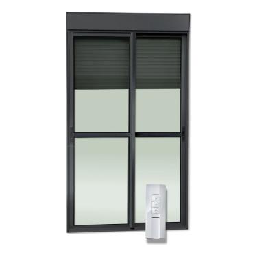 Imagem de Porta De Correr Com Persiana Integrada Correr Com Motor E Controle Remoto 2 Folhas Móveis 230 X 120 Preto