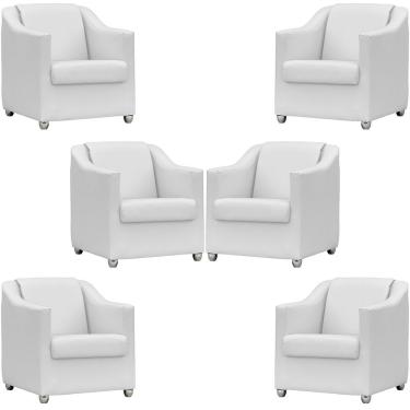 Imagem de Kit 6 Poltronas Mila Corino Cores Pé De Plástico Cromado - Branco Corino