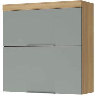 Imagem de Armário Aéreo Nesher Marquesa Em Mdf 15mm 2 Portas E 1 Prate Nature Com Verde