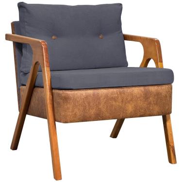 Imagem de Poltrona Linho Moderna Laura Corino Com Linho Pé Castanho - Cinza, Linho