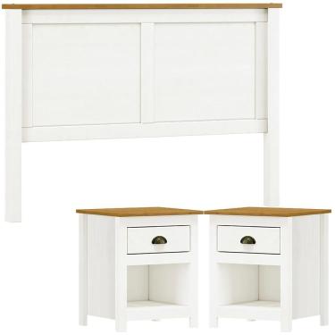 Imagem de Cabeceira Queen E 02 Mesas Cabeceira Madeira Maciça Branco Freijo Milani Store