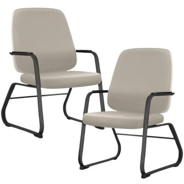 Imagem de Kit 02 Cadeiras Executiva Diretor Base Fixa Hub F02 Sintético Areia - Lyam Decor