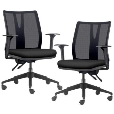 Imagem de Kit 2 Cadeiras De Escritório Giratória Diretor Flow F02 Base Preta Crepe Preto - Lyam Decor