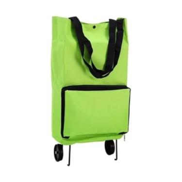 Imagem de Carrinho de Compras Dobrável com Rodas, Sacola Verde, Capacidade 10kg