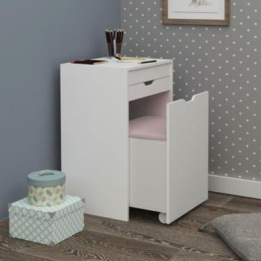 Imagem de Penteadeira Milena 1 Gaveta com Banqueta Branco/Rosa - Pnr Móveis, Mod