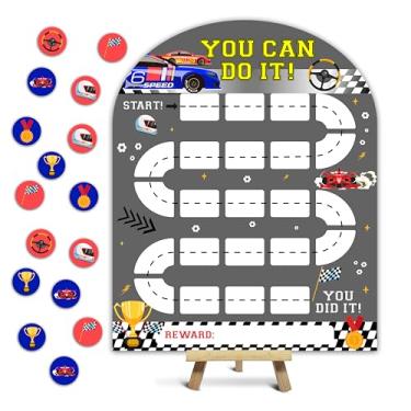 Imagem de Tabela de recompensas de carro de corrida, tabela de comportamento para crianças em casa, placa de incentivo de madeira com 24 fichas, gráficos de adesivos com tema de caminhão, essenciais para sala