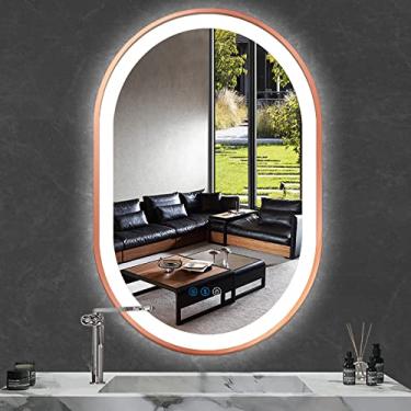 Imagem de ARUMMA Espelho Oval Com Leds Em Ouro Rosa 20 X 32 Para Parede De Banheiro - Penteadeira Iluminada 3 Cores Reguláveis, Antiembaçante, Iluminação Inteligente, Moldura Dourada 32"