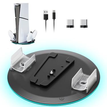 Imagem de HONCAM Suporte Vertical Para Consoles Ps5/Ps5 Slim/Ps5 Pro Com Estação De Carregamento Dois Controles, Luz Rgb 7, Preto