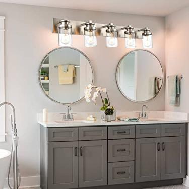 Imagem de BONLICHT Luminária De Parede Com Base Metal Níquel Escovado Transição 5 Luzes E Cúpula Vidro Transparente Para Interior Banheiro Moderno, Cozinha, Corredor, Penteadeira, Lavabo