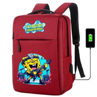 Imagem de Mochila Escolar Infantil com USB Estampa Esponja Divertida Amarela par