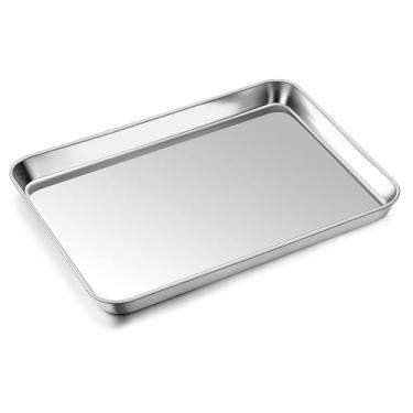 Imagem de Torradeira de forno de aco inoxidavel P&P CHEF Bandeja de forno de torradeira de utensilios de cozinha retangulares 32 x 24 x 2,5 cm, nao toxico e saudavel, acabamento espelhado e facil de limpar