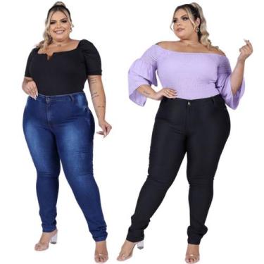 Imagem de Kit 2 Calcas Jeans Femininas Plus Size Confortavel Cintura Alta Com Ly
