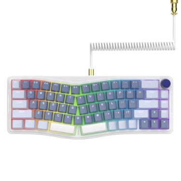 Imagem de Ajazz Teclado Mecânico Gamer Aks068 65% Com Fio E Cabo Espiral, Alice-Layout De 68 Teclas, Interruptores Rgb Hot Swappable Vermelhos Via/Qmk, Botão Programável Junta Montagem Para Win/Mac (Roxo)
