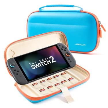 Imagem de JSAUX Estojo De Transporte Slim Compatível Com Nintendo Switch 2 2025, Portátil, 10 Compartimentos Para Jogos, Capa Protetora Rígida Viagens E Armazenamento, Azul
