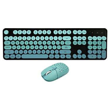 Imagem de Combinação de Teclado e Mouse Sem Fio, Design retrô Punk 104 Teclas 2.4G Teclado de Modo Sem Fio Com Mouse de Jogo Ajustável de 3 DPI, para Laptop (Cor Misturada Azul)