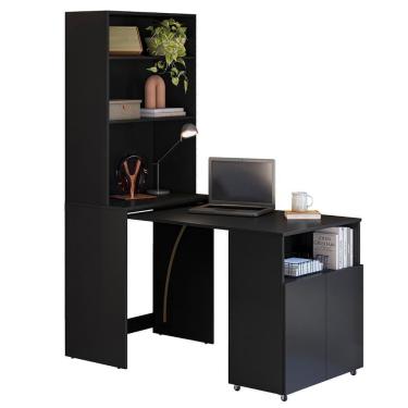Imagem de Estante Escrivaninha Com Mesa Bancada Retrátil Salt Preto Z06 - Mpozenato