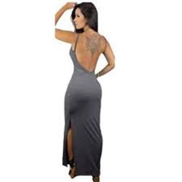 Imagem de Vestido feminino longo aberto nas costa alça regata malha canelada com