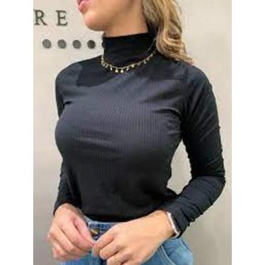 Imagem de Blusa feminina manga longa gola alta básica malha canelada moça - Filo