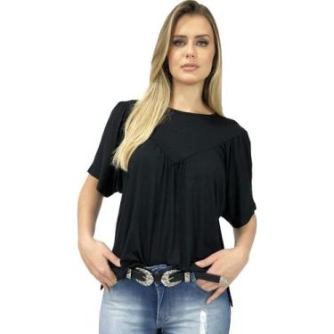 Imagem de Blusa feminina franzida manga morcego Luciana Schobiner, Preto, M
