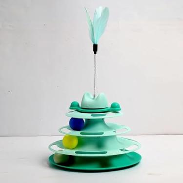 Imagem de Brinquedo Interativo Para Gatos Torre De 3 e 4 Bolinhas - 4 Níveis (Verde (3 Bolinhas e 1 Pena))