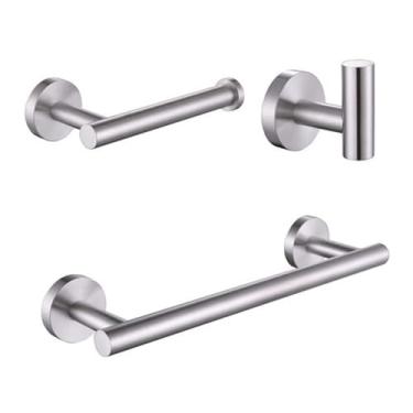Imagem de Conjunto de banheiro de níquel escovado - Barra de toalha de aço inoxidável, suporte para papel higiênico, ganchos para roupão - Kit de ferragens com 3 peças, kits de 3 peças