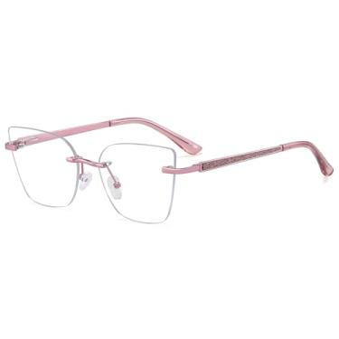 Imagem de Óculos quadrados sem aro com lentes transparentes e armação feminina, Roxo com transparente