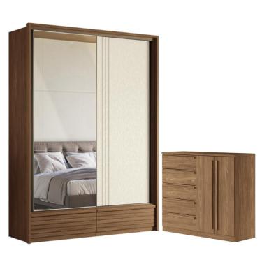 Imagem de Guarda Roupa Casal 2 Portas E Cômoda 5 Gavetas Paris Jatobá