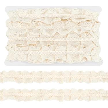 Imagem de PH PandaHall Fita de algodão enrugada de 10 metros de 3,5 cm com acabamento em renda floral vintage para costura, artesanato, casamento, decoração de vestido de noiva, buquê, almofada de cortina