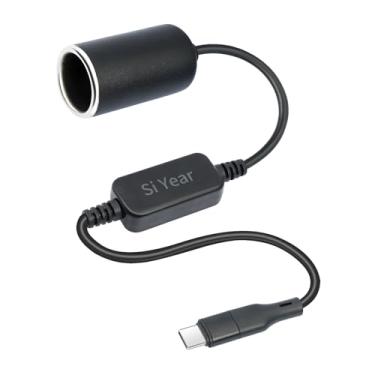 Imagem de SiYear Adaptador USB C para isqueiro, USB C macho para tomada de isqueiro de carro de 12 V, cabo conversor fêmea, cabo de alimentação de 12 V 18 W para câmera veicular, GPS, tiras de luz LED para