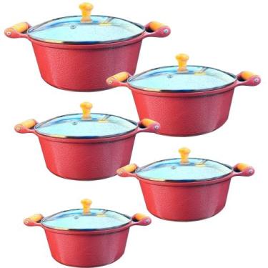 Imagem de Jogo 5 Panelas Cerâmica Aluminio Fundido Antiaderente Colors Vermelha 