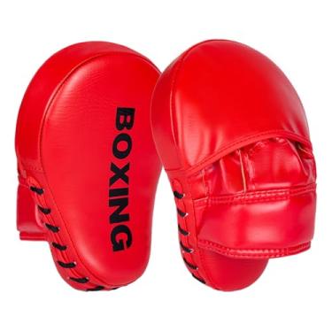 Imagem de Luvas de foco de boxe, luvas de perfuração de foco curvo para treinamento de Muay Thai, kickboxing, artes marciais, almofadas de punção de MMA para mulheres homens e adultos (vermelho1 (1 par))