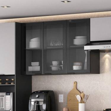 Imagem de Armário 120cm 3 Portas De Vidro Mdf Dobradiças Slow Motion Lumina Itatiaia Grafite