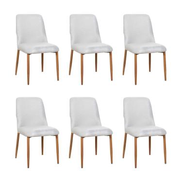 Imagem de Kit 6 Cadeiras De Jantar Montana Estrutura Aço Carbono Laminado Natural Com Estofado Linho Cru