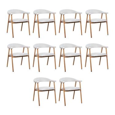 Imagem de Kit 10 Cadeiras De Jantar Luana Estrutura Aço Carbono Laminado Natural Com Estofado Linho Cru