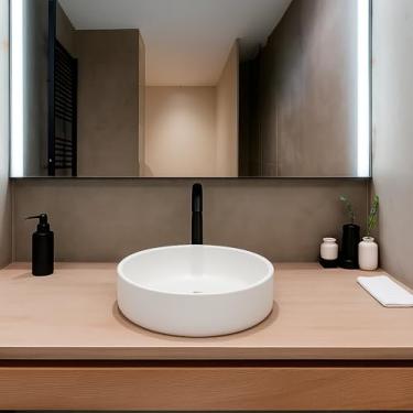 Imagem de Cuba Pia de Apoio Para Banheiro Sobrepor Cimento (Redonda, Branco)