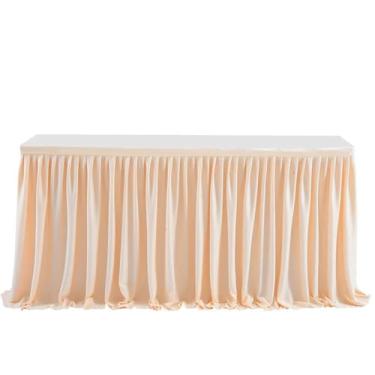 Imagem de Saia de mesa plissada de poliéster opcional de 6 pés/9 pés, toalha de mesa de jantar com babados verdes e rosas para decoração de mesa de casamento, banquete, festa de aniversário, champanhe, 6 pés 7