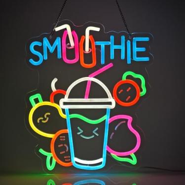 Imagem de JULHOVR Letreiro Neon Para Smoothies, Luzes Penduradas, Decoração De Parede Bar Sucos, Restaurante, Loja, Mercado, Food Truck, Café, Casa, Alimentação Usb, Ultrabrilhante, Regulável, 15,35 X 12,6 Po
