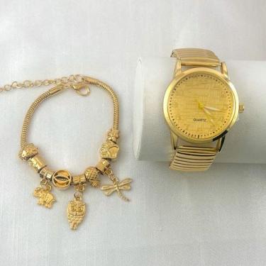 Imagem de Kit relógio e pulseira conjunto - NoBrand, Kit coruja dourado