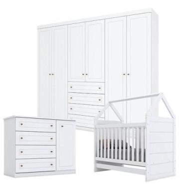 Imagem de Quarto De Bebê Mississipi 6 Portas Com Berço Montessoriano Branco - He