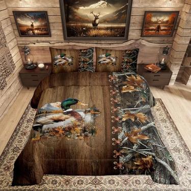 Imagem de Erosebridal Conjunto de cama camuflado com estampa de árvore e folhas leves para crianças, meninos, meninas, caça, cabana rústica, vida selvagem, floresta, decoração de quarto