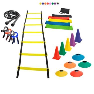 Imagem de Kit Treino Funcional Agilidade Escada 5 Cones 5 Chapéu Chinês + Kit c/