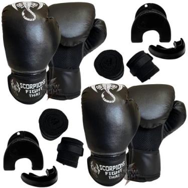 Imagem de Duas Luvas de Muay Thai + Dois Protetores Bucais + Dois pares de Banda