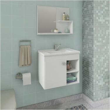 Imagem de Armário Gabinete e Espelheira P/ Banheiro 1Pts 4 Prateleiras Lotus 55c