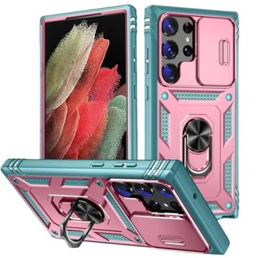 Imagem de HJZSZX Para Samsung S24 Plus Câmera Slide Lens Case Protetor Grau Resistente Cove (Para Samsung S24 Plus/Rosa Verde)