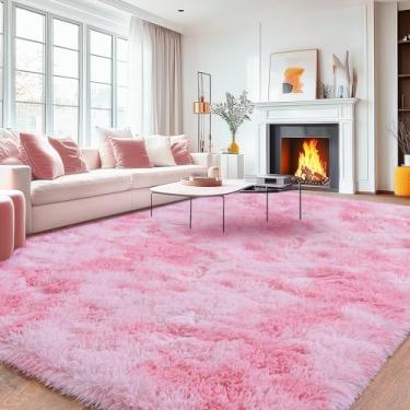 Imagem de Quntue Tapetes de área grande, 22,5 x 30,5 cm, tapete cinza felpudo ultra fofo para quarto, tapete cinza antiderrapante para quarto de crianças, meninas e meninos, decoração de dormitórios, rosa